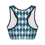 Soft Blue Argyle Pattern Print Women's Sports Bra