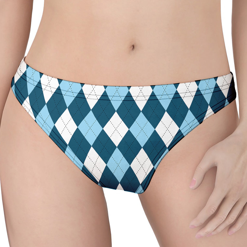 Soft Blue Argyle Pattern Print Women's Thong