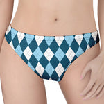 Soft Blue Argyle Pattern Print Women's Thong