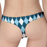 Soft Blue Argyle Pattern Print Women's Thong