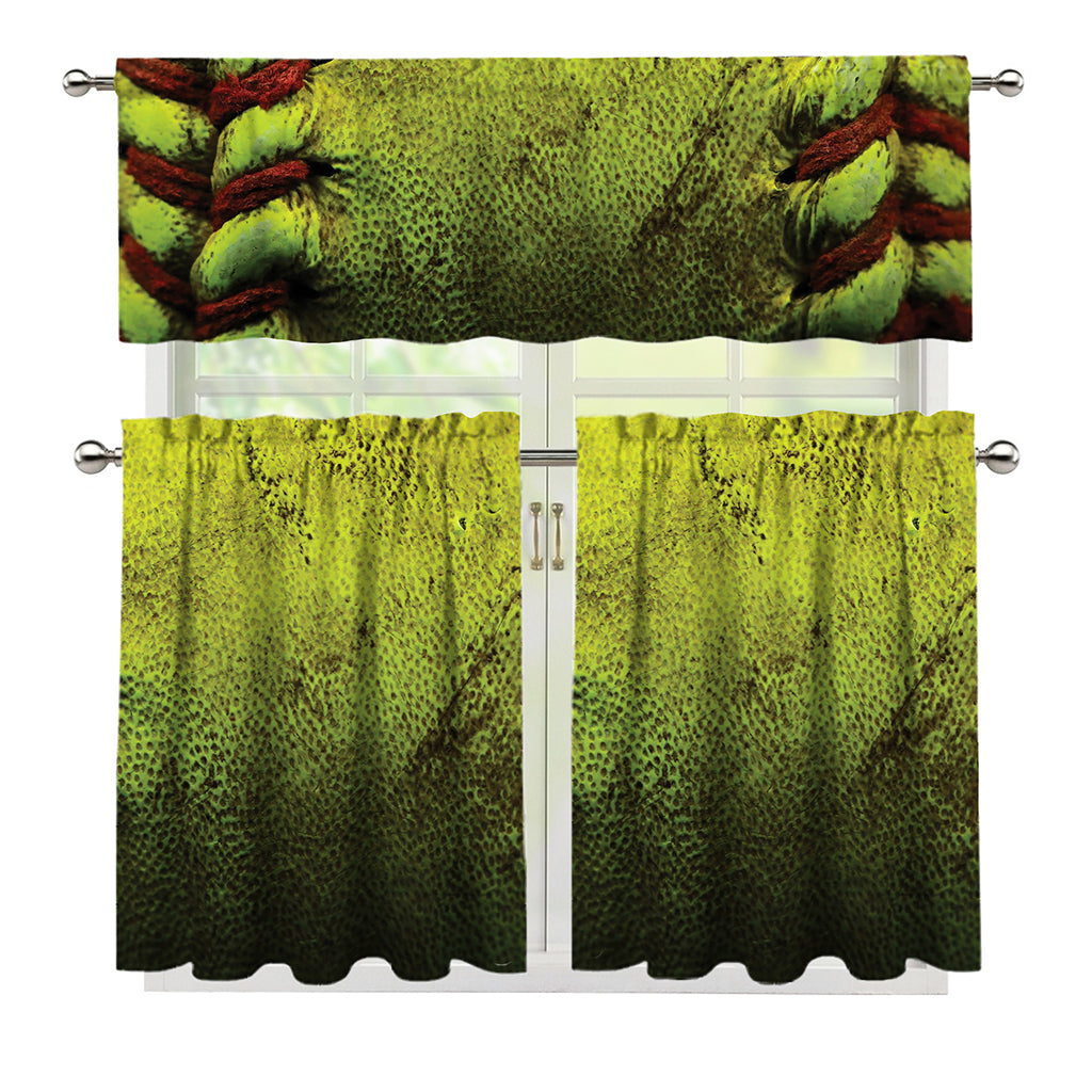 Softball Ball Print 3 Piece Kitchen Curtains