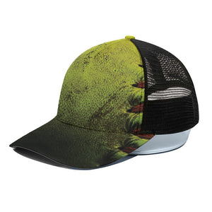 Softball Ball Print Black Mesh Trucker Cap