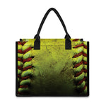 Softball Ball Print Canvas Tote Bag