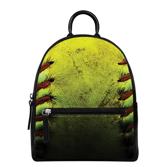 Softball Ball Print Leather Backpack