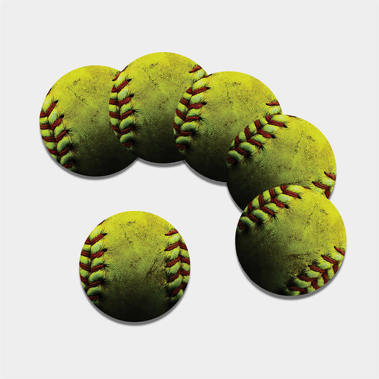 Softball Ball Print Leather Coaster Set