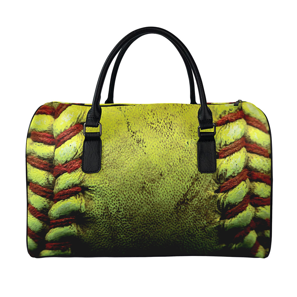 Softball Ball Print Leather Duffle Bag