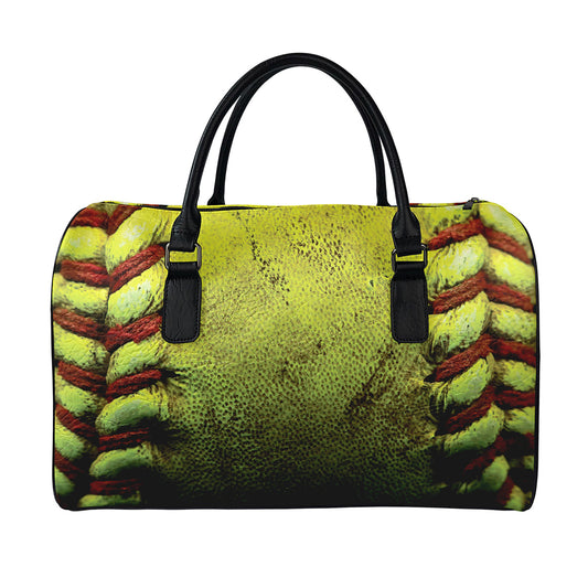 Softball Ball Print Leather Duffle Bag