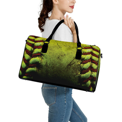 Softball Ball Print Leather Duffle Bag
