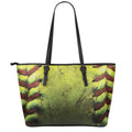 Softball Ball Print Leather Tote Bag With Zipper