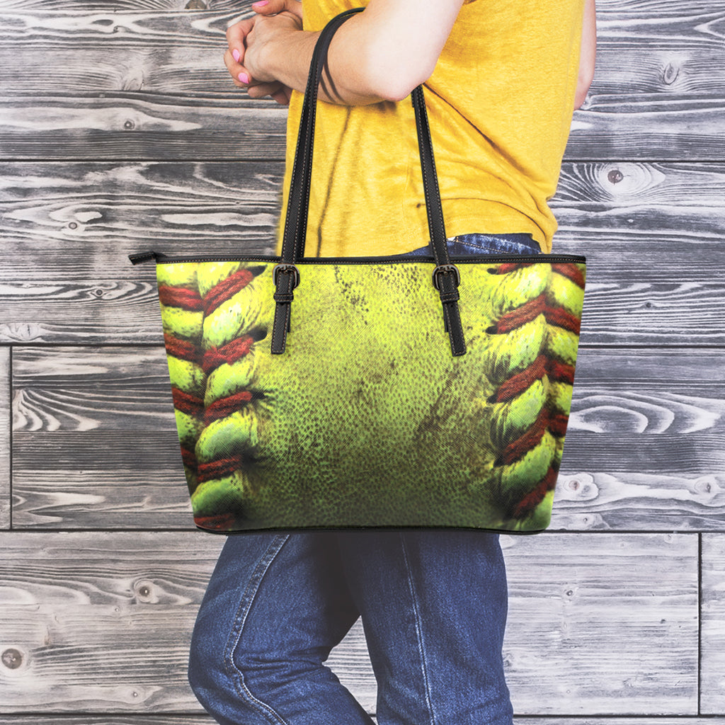 Softball Ball Print Leather Tote Bag