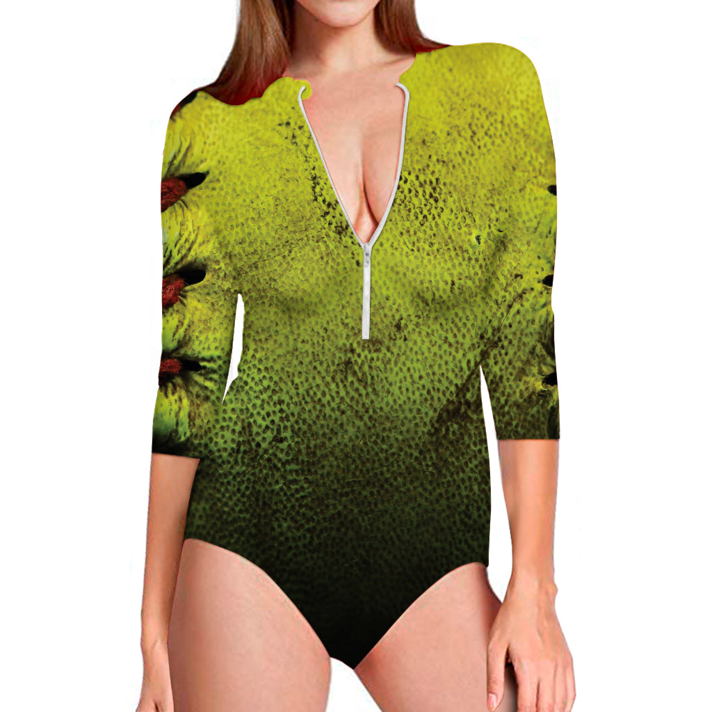 Softball Ball Print Long Sleeve Swimsuit