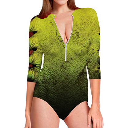 Softball Ball Print Long Sleeve Swimsuit