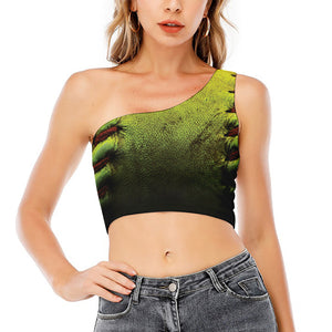 Softball Ball Print One Shoulder Crop Top