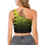 Softball Ball Print One Shoulder Crop Top