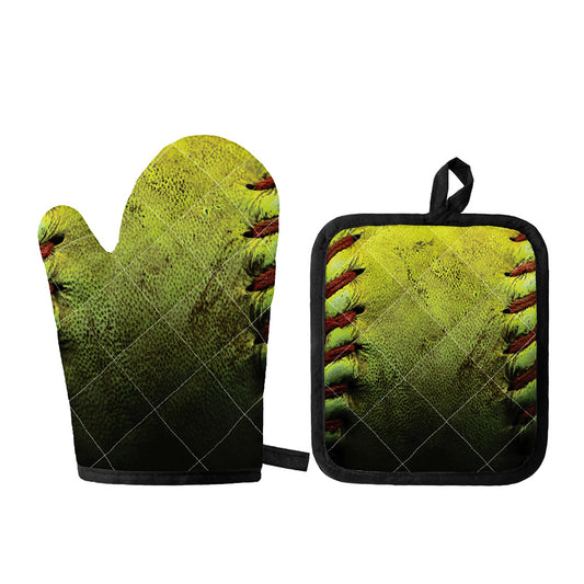 Softball Ball Print Oven Mitt And Pot Holder Set