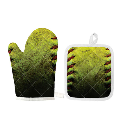 Softball Ball Print Oven Mitt And Pot Holder Set