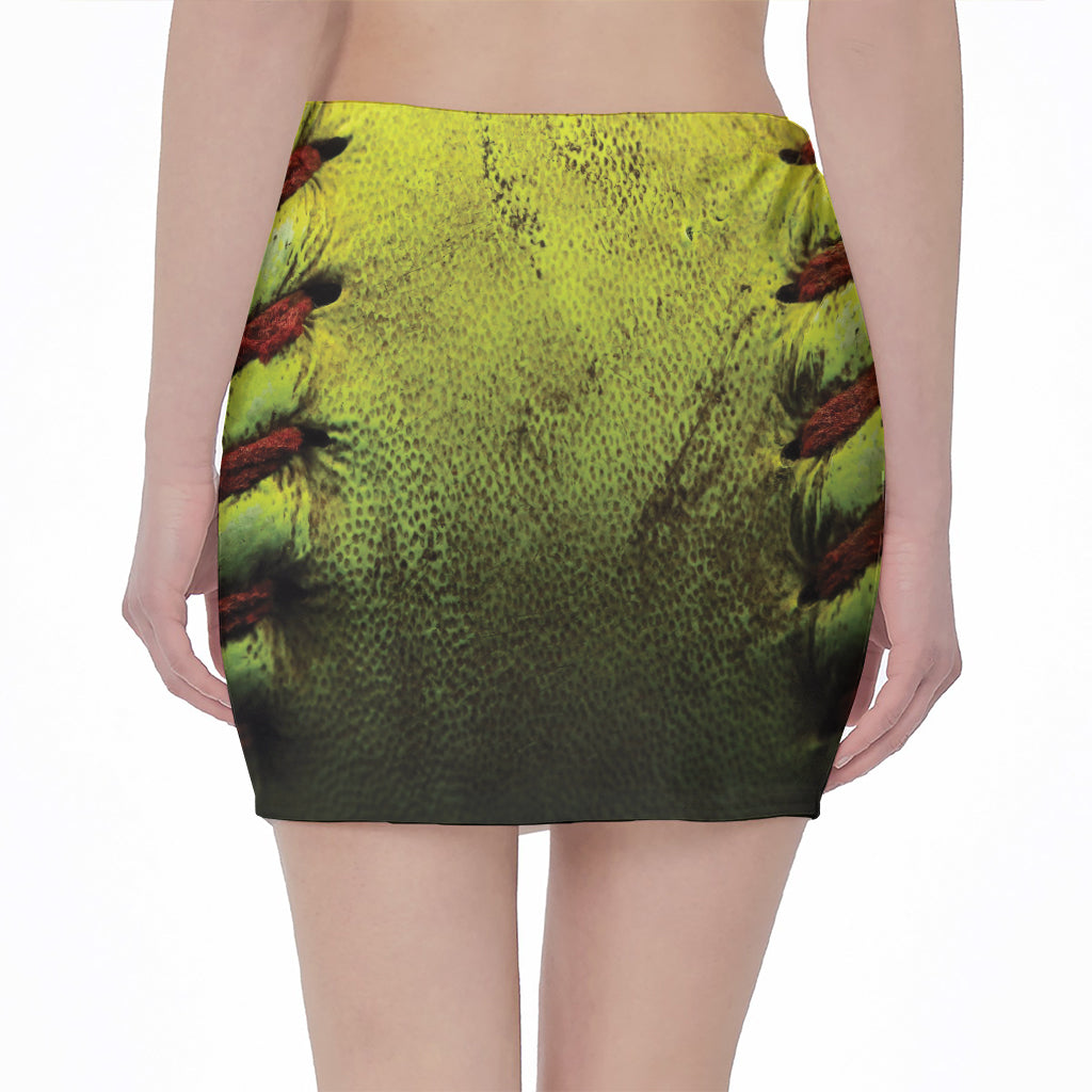 Softball Ball Print Pencil Mini Skirt