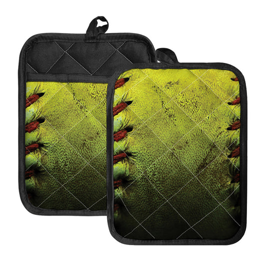 Softball Ball Print Pot Holders With Pocket