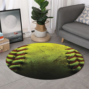 Softball Ball Print Round Rug