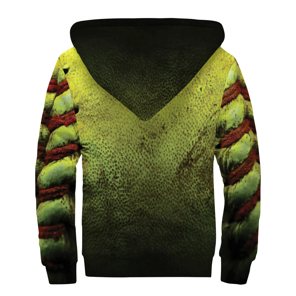 Softball Ball Print Sherpa Lined Zip Up Hoodie