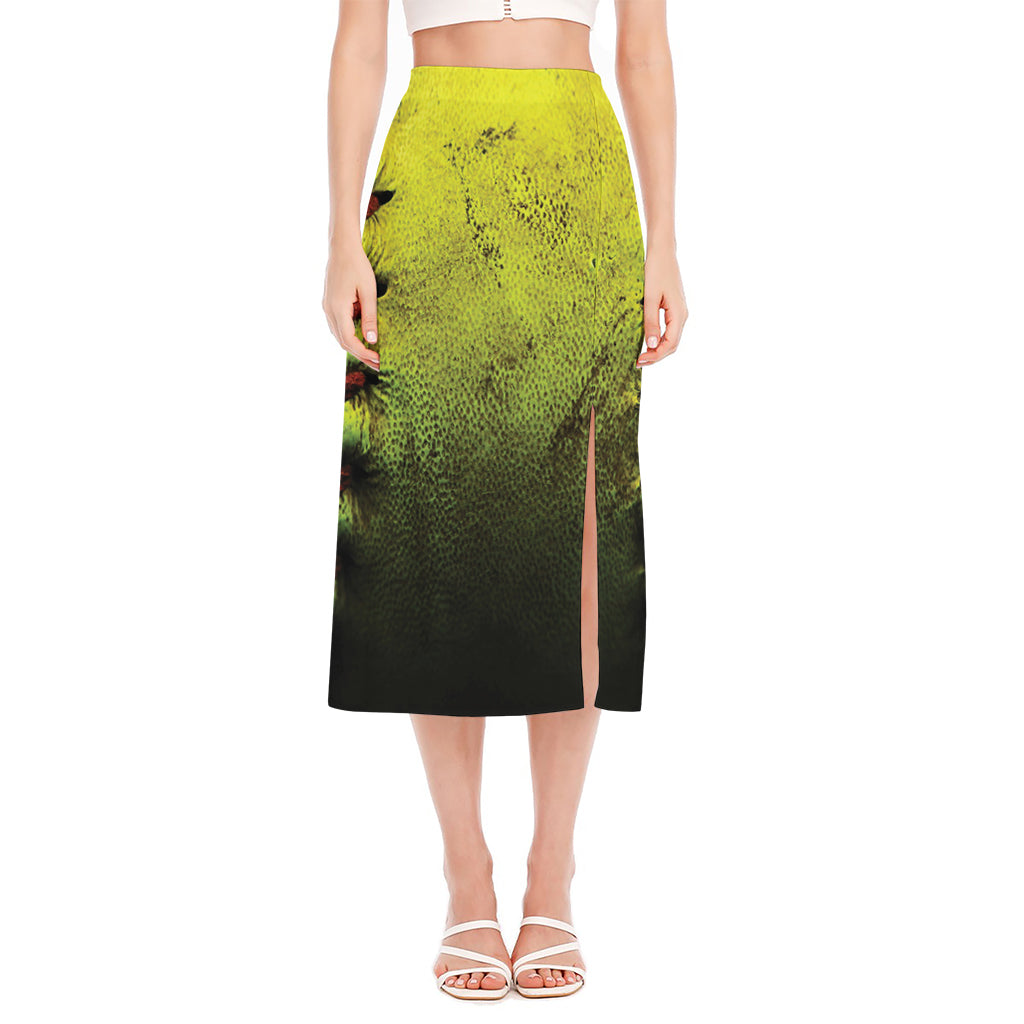 Softball Ball Print Side Slit Midi Skirt