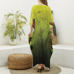 Softball Ball Print Silk V-Neck Kaftan Dress