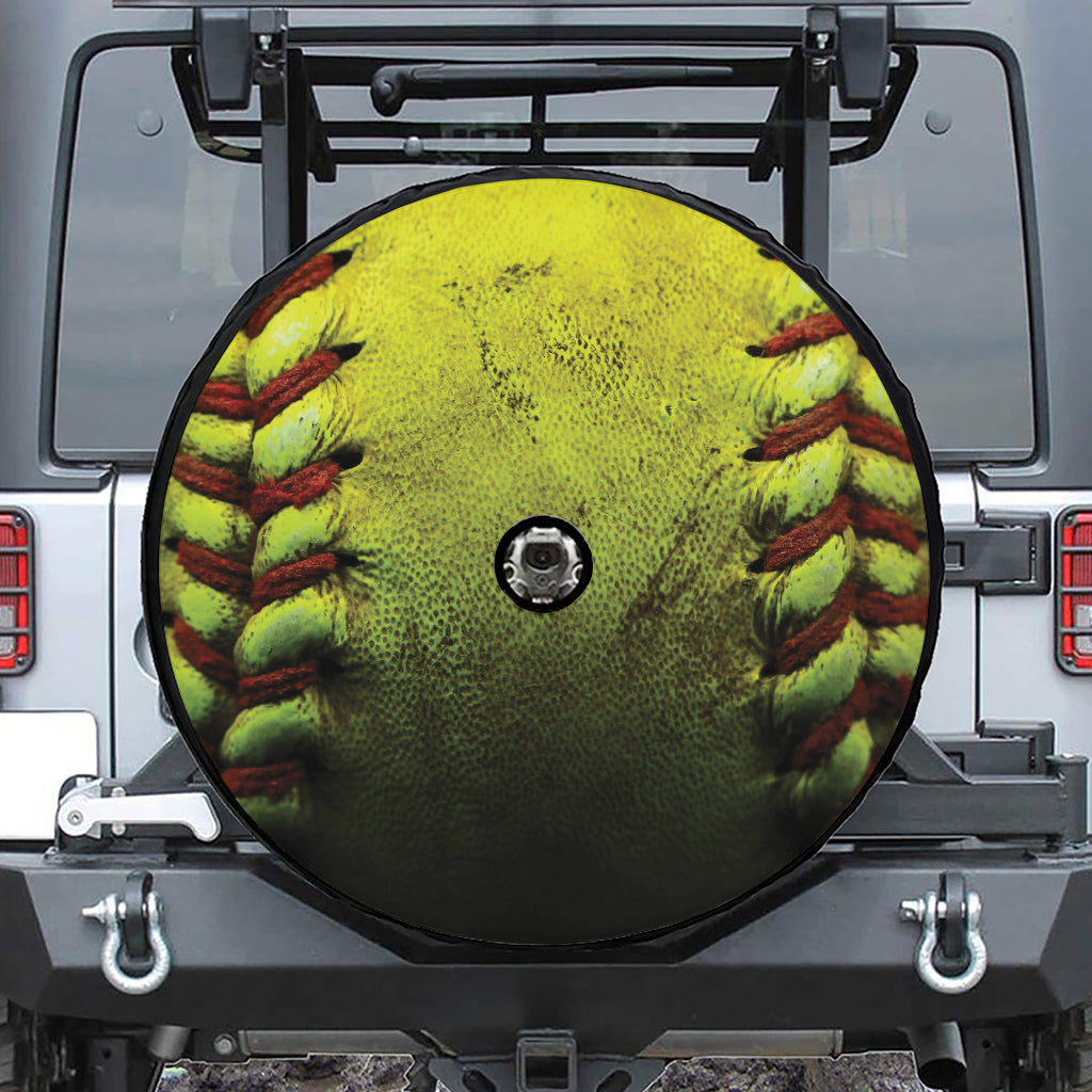 Softball Ball Print Tire Cover With Camera Hole