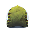 Softball Ball Print White Mesh Trucker Hat