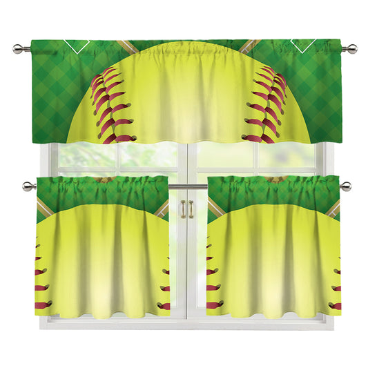 Softball Field And Ball Print 3 Piece Kitchen Curtains