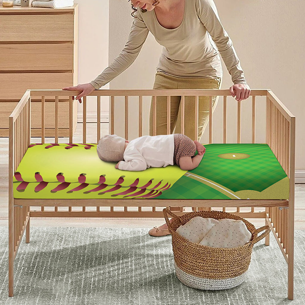 Softball Field And Ball Print Baby Crib Sheet
