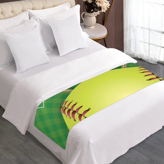 Softball Field And Ball Print Bed Runner