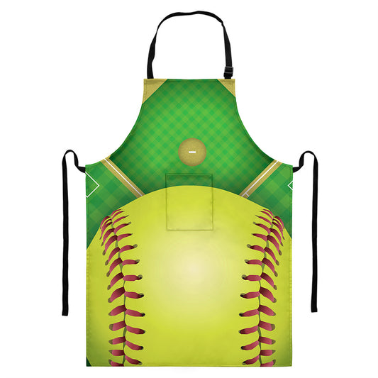 Softball Field And Ball Print Bib Apron With Pocket