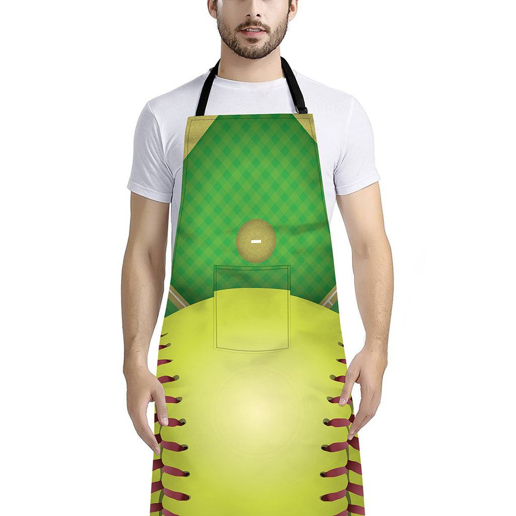 Softball Field And Ball Print Bib Apron With Pocket