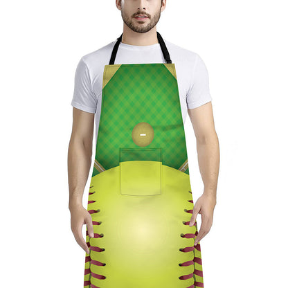 Softball Field And Ball Print Bib Apron With Pocket