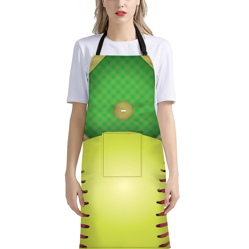Softball Field And Ball Print Bib Apron With Pocket