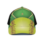 Softball Field And Ball Print Black Mesh Trucker Cap