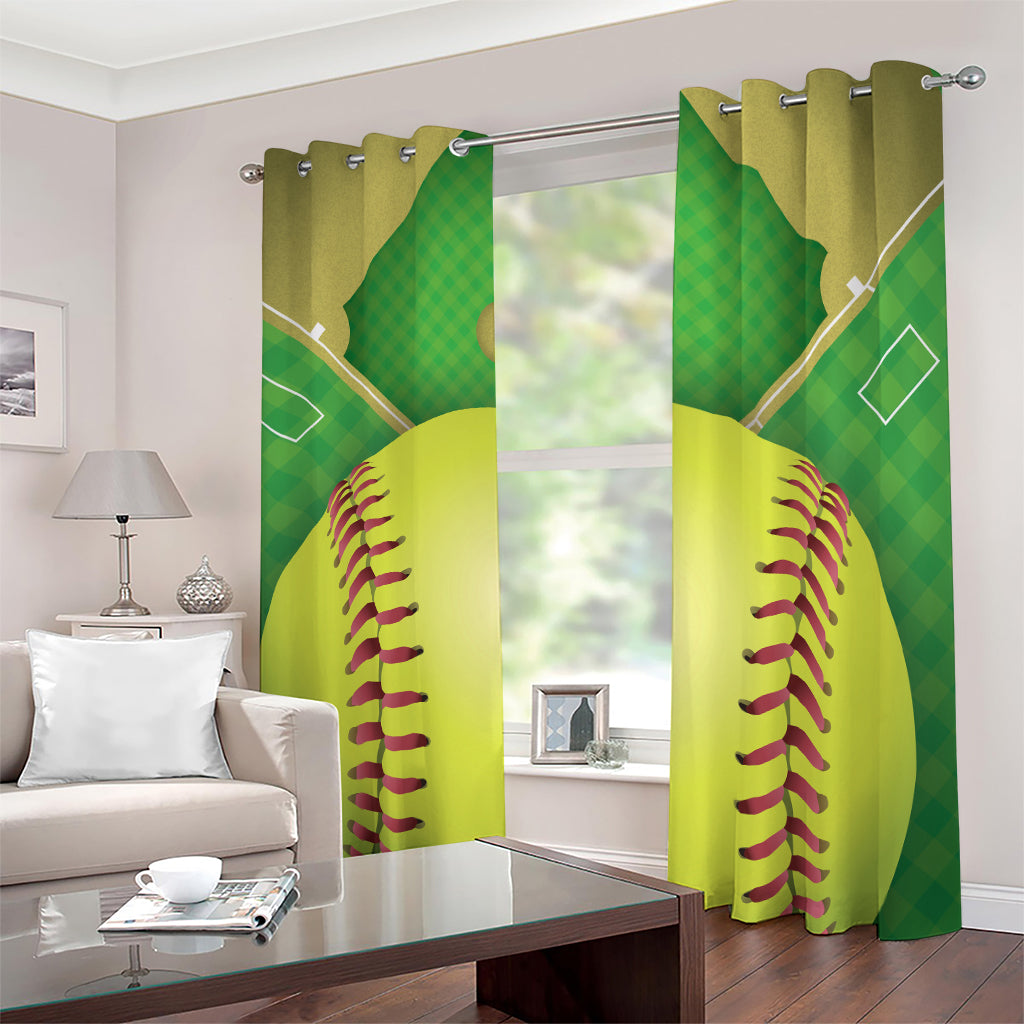 Softball Field And Ball Print Blackout Grommet Curtains