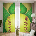 Softball Field And Ball Print Dimout Pencil Pleat Curtains