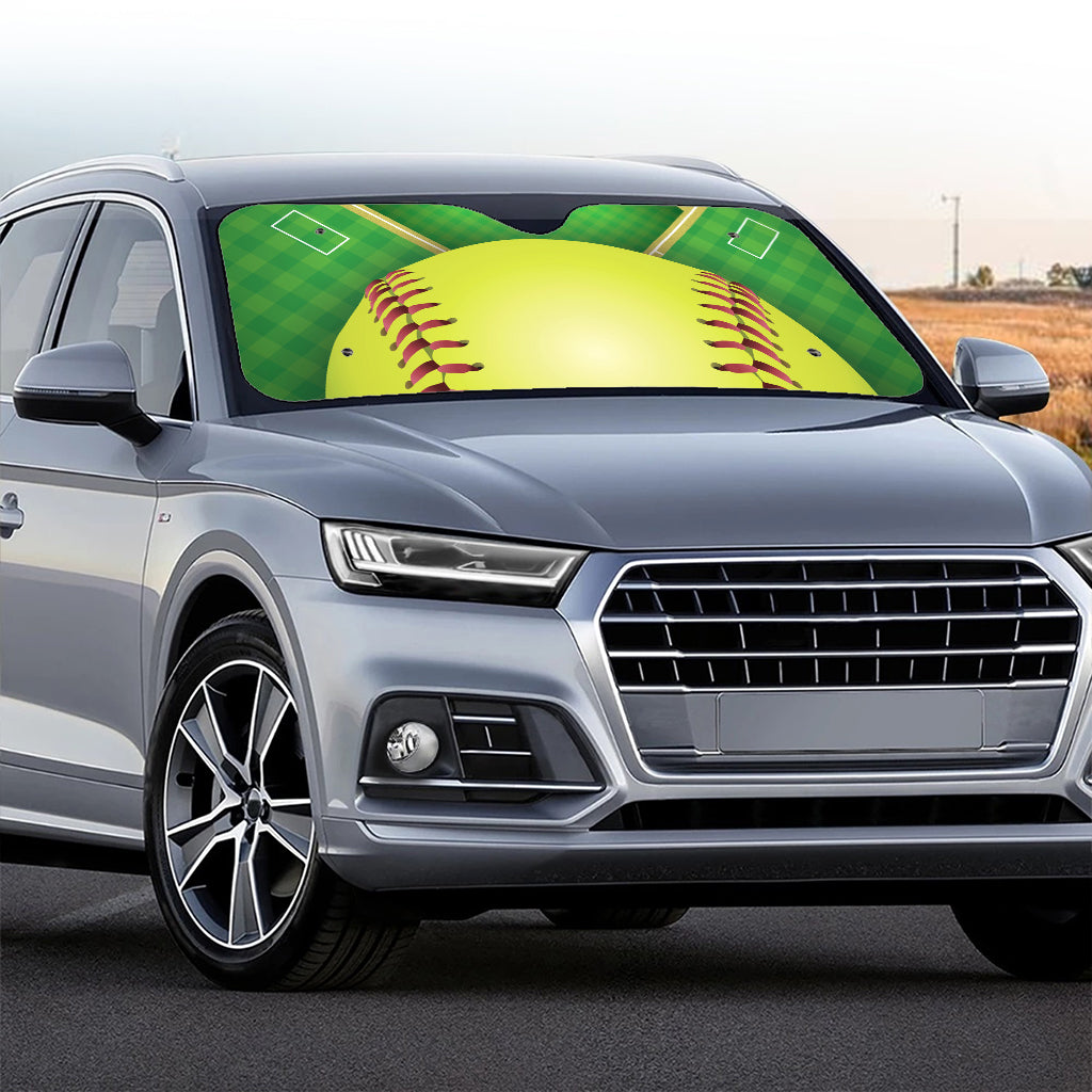 Softball Field And Ball Print Car Windshield Sun Shade