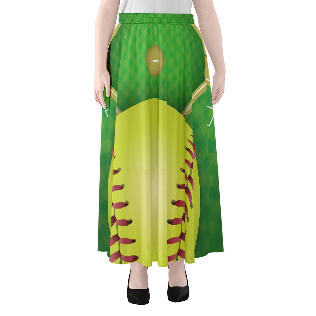 Softball Field And Ball Print Chiffon Maxi Skirt