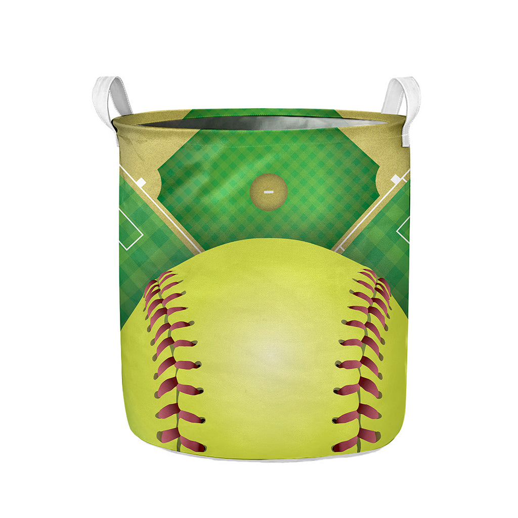 Softball Field And Ball Print Collapsible Laundry Basket