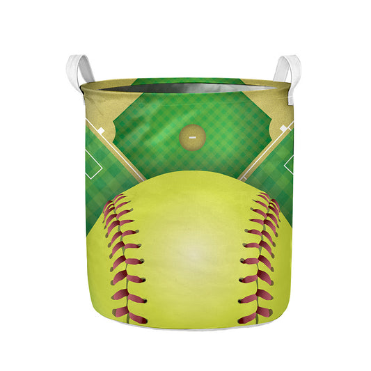 Softball Field And Ball Print Collapsible Laundry Basket
