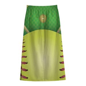 Softball Field And Ball Print Cotton Front Slit Maxi Skirt