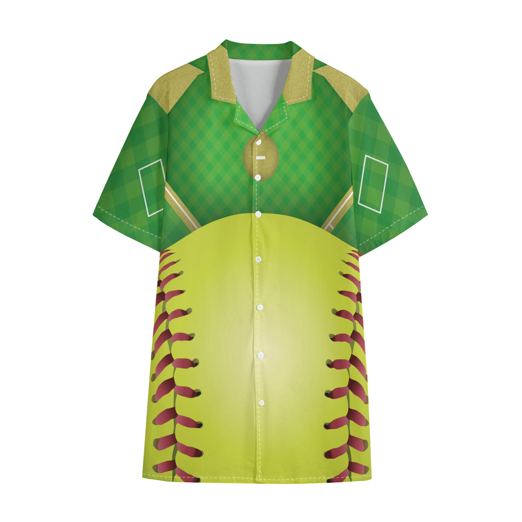 Softball Field And Ball Print Cotton Hawaiian Shirt