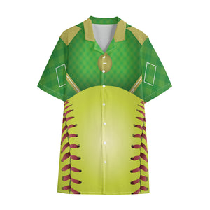 Softball Field And Ball Print Cotton Hawaiian Shirt