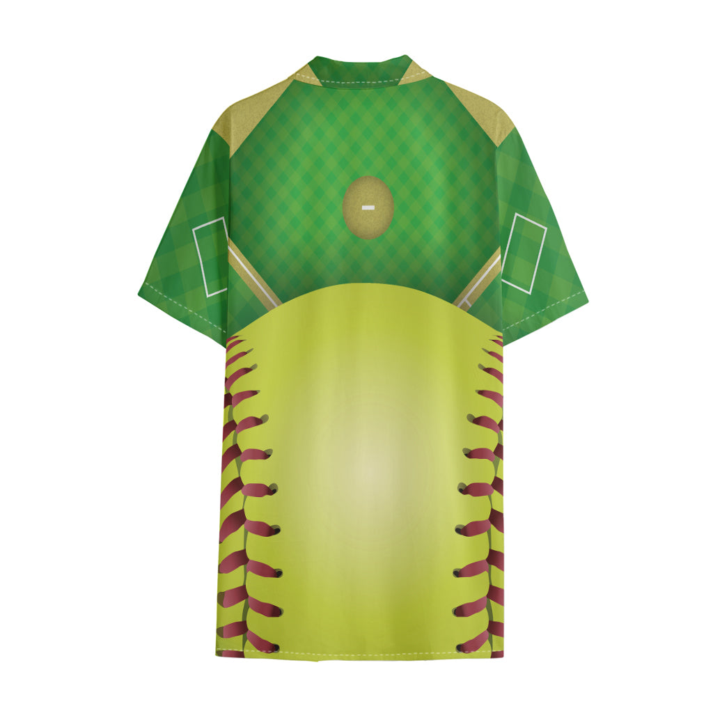 Softball Field And Ball Print Cotton Hawaiian Shirt