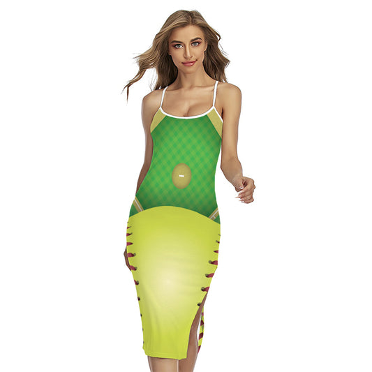 Softball Field And Ball Print Cross Back Cami Dress