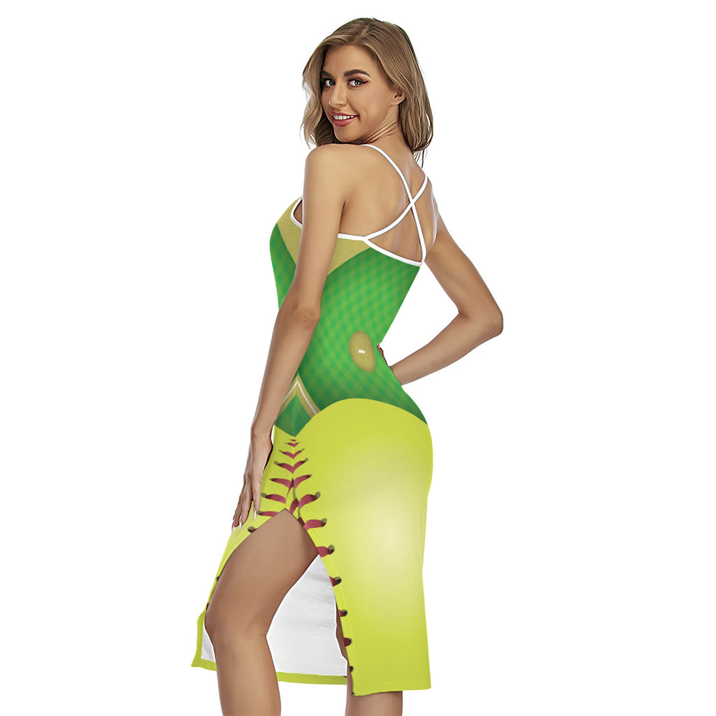 Softball Field And Ball Print Cross Back Cami Dress