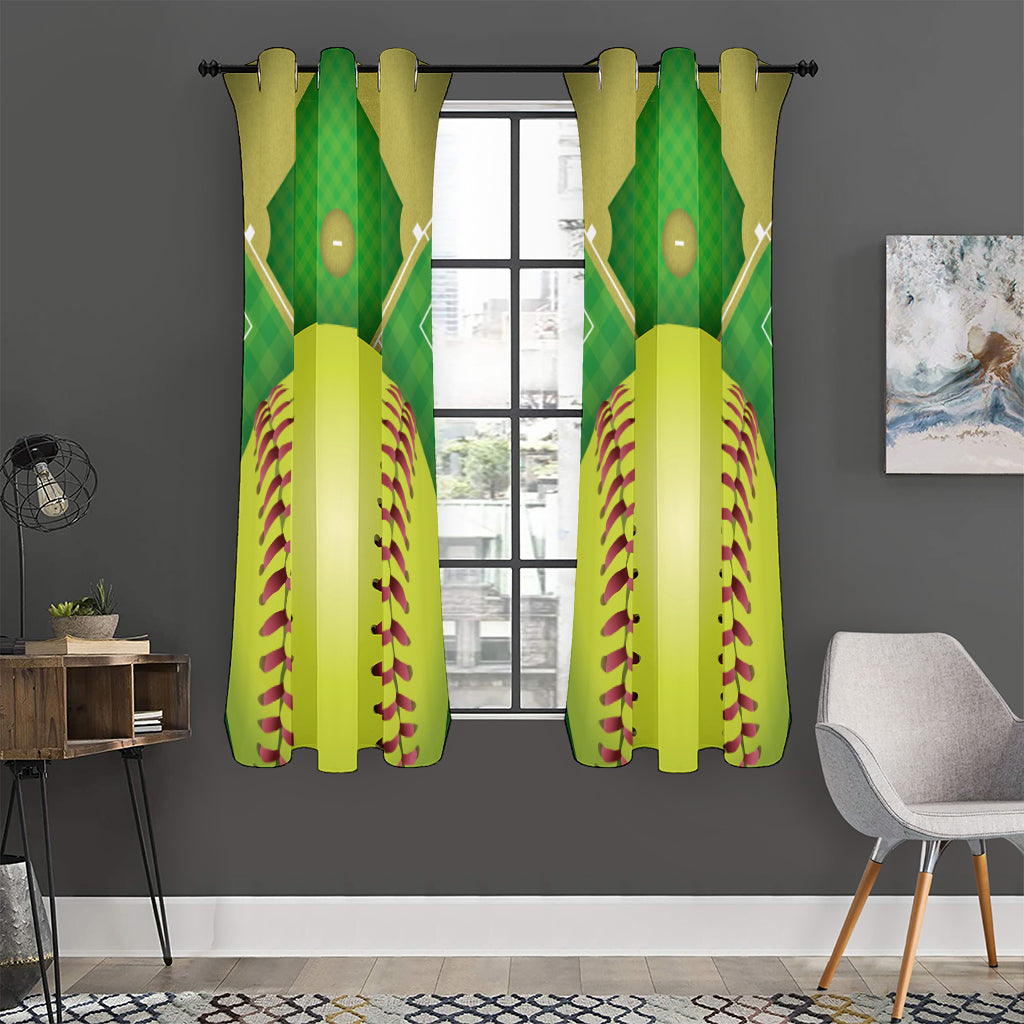 Softball Field And Ball Print Curtain