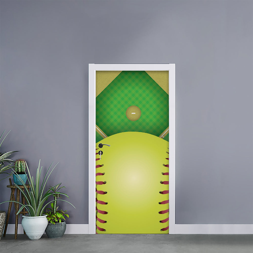 Softball Field And Ball Print Door Sticker